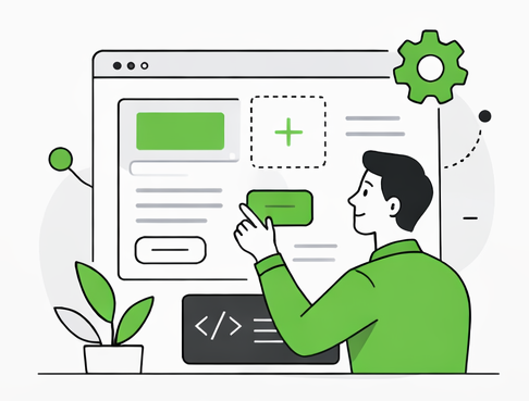 Line-art illustration for development support and implementation.